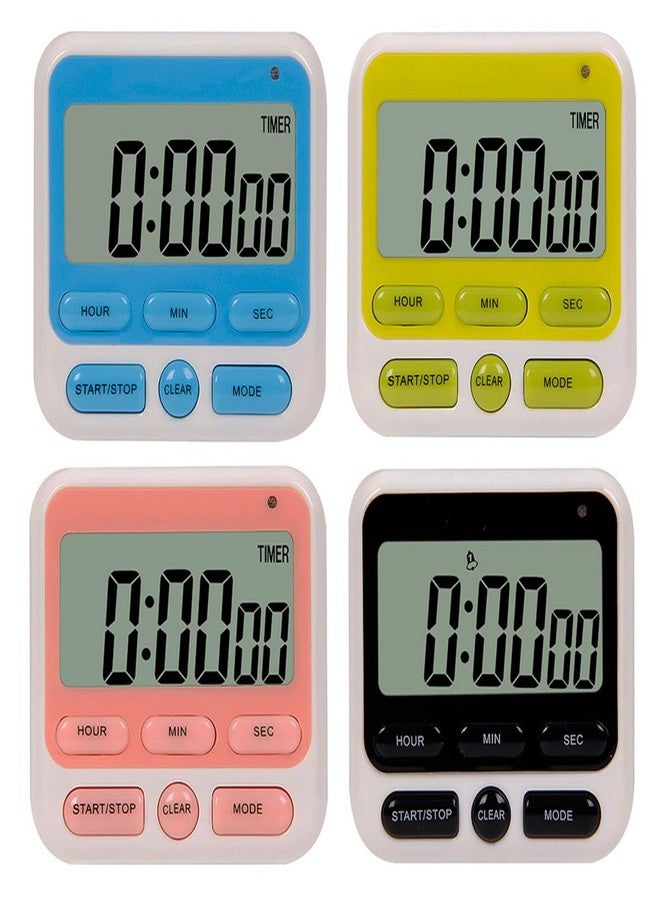 Rumcnjen 24-Hours Digital Kitchen Timer, Upgraded 12-Hour Display Clock, Big Digits, Loud Alarm, Magnetic Backing Stand, Count-Up & Count Down, Kids Timers for Cooking Baking Classroom Teachers Games(4 Pack) - Image 1